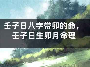 壬子日八字带卯的命，壬子日生卯月命理