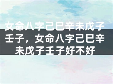 女命八字己巳辛未戊子壬子，女命八字己巳辛未戊子壬子好不好