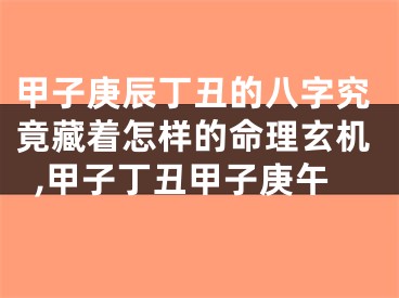 甲子庚辰丁丑的八字究竟藏着怎样的命理玄机,甲子丁丑甲子庚午