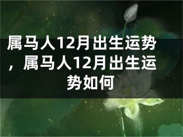 属马人12月出生运势，属马人12月出生运势如何