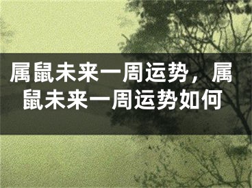 属鼠未来一周运势，属鼠未来一周运势如何