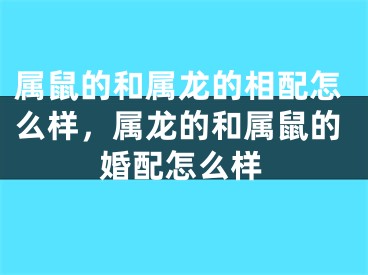属鼠的和属龙的相配怎么样,属龙的和属鼠的婚配怎么样